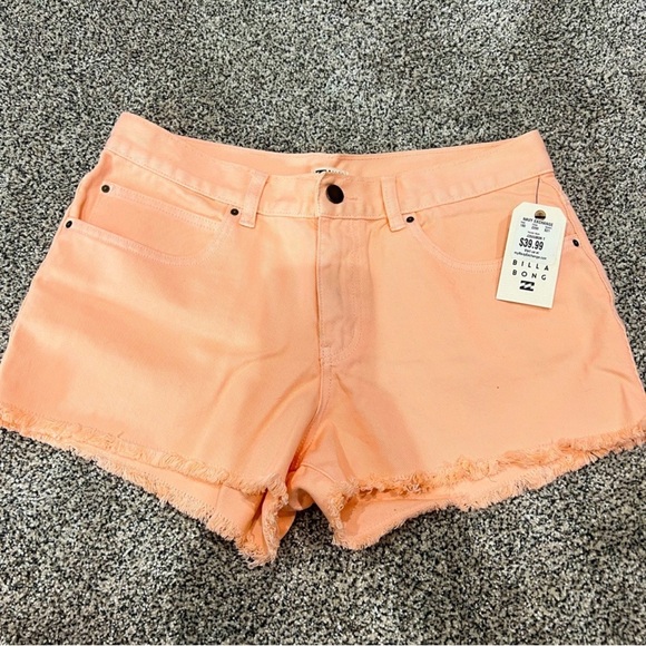 Billabong Orange/Peach Jean Shorts Frayed Hem - Picture 1 of 5
